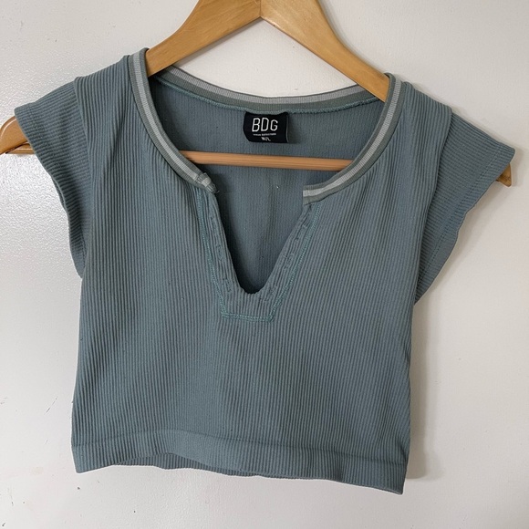 BDG Women's Blue Ribbed Crop Top - Picture 3 of 6